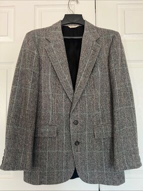 Vintage Christopher Hayes Classic Gray Plaid Wool Sport Coat Blazer